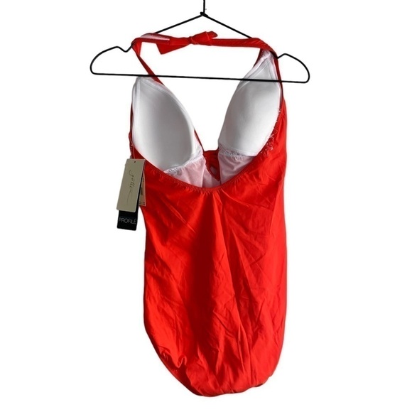 Profile by Gottex Tango Deep V‎ Halter One Piece 14 Orange Swimsuit - Picture 4 of 6